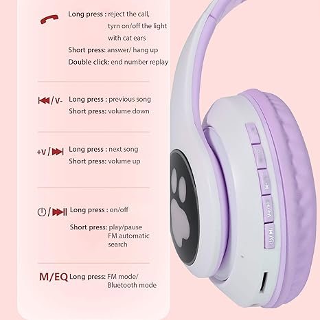 STN28 LED Cat Ear Headset Noise Cancelling Headphones Bluetooth 5.0 Colorful Kids Headset Support TF Card 3.5mm Plug with Mic