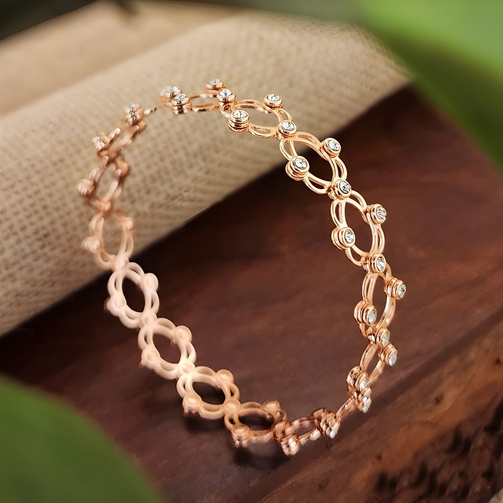 Magic Folding bracelet cum Ring with rhodium finish and semi precious stones